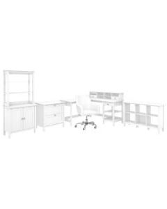Bush Furniture Broadview 60inW L-Shaped Computer Desk With Chair And Storage, Pure White, Standard Delivery