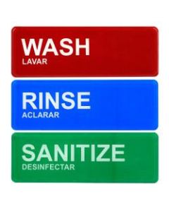 Alpine Wash/Rinse/Sanitize Sign Set, 3in x 9in, Assorted Colors