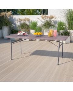 Flash Furniture Bi-Fold Plastic Banquet And Event Table, 29inH x 30inW x 72inD, Brown