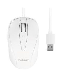 Macally 3 Button Optical USB Wired Mouse for Mac and PC - Optical - Cable - White - 1 Pack - USB - 1000 dpi - Scroll Wheel - 3 Button(s) - Symmetrical