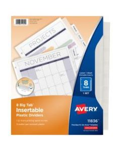 Avery Big Tab Insertable Plastic Dividers, 8-1/2in x 11in, Clear, Pack Of 8 Dividers