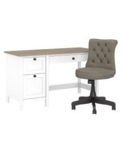 Bush Furniture Mayfield 54inW Computer Desk With Drawers And Mid-Back Tufted Office Chair, Pure White/Shiplap Gray, Standard Delivery