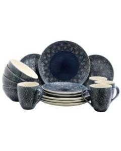 Elama 16-Piece Stoneware Dinnerware Set, Blue