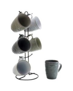 Elama Tahitian Waves 6-Piece 12-oz. Mug Set With Stand, Assorted Colors