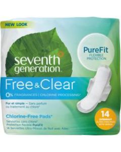 Seventh Generation Chlorine-Free Pads, Ultra-Thin Overnight With Wings, 14 Pads Per Pack, Carton Of 12 Packs