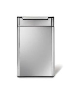 simplehuman Rectangular Metal Touch-Bar Trash Can, Dual Compartment, 12.7 Gallons, 28inH x 19-3/4inW x 11-7/16inD, Brushed Stainless Steel