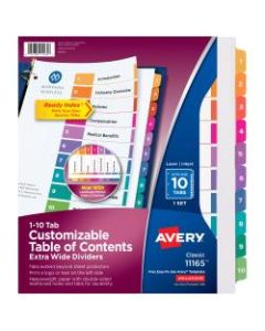 Avery Ready Index ExtraWide Table Of Contents Dividers, 1-10 Tabs, Multicolor