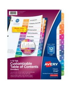 Avery Ready Index 20% Recycled Table Of Contents Dividers, 1-12 Tab, Multicolor