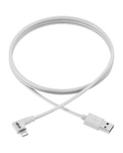 Tripp Lite Lightning to USB Sync Charge CAble Right-Angle for iPhones iPads Apple White 6ft 6ft - 60 MB/s - 6 ft - 1 x Type A Male USB - 1 x Lightning Male Proprietary Connector - MFI - Nickel Plated Connector - Gold Plated Contact - White