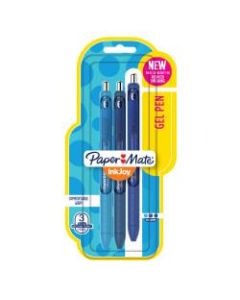 Paper Mate InkJoy Retractable Gel Pens, Medium Point, 0.7 mm, Black Barrels, Assorted Blue Ink Colors, Pack Of 3