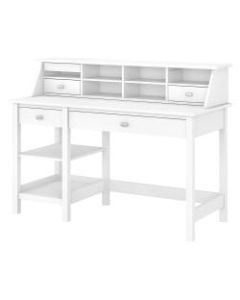 Bush Furniture Broadview 54inW Computer Desk With Open Storage And Desktop Organizer, Pure White, Standard Delivery