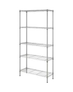 Lorell Light-Duty Wire Shelving - 5 Tier(s) - 72in Height x 36in Width x 14in Depth - Floor - Silver - Plastic, Metal, Steel - 1 Each