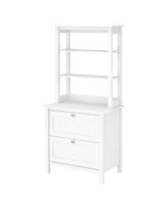 Bush Furniture Broadview Bookcase With Drawers, Pure White, Standard Delivery