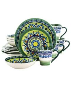 Elama 16-Piece Stoneware Dinnerware Set, Green Mozaik