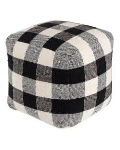 Anji Mountain Chinese Checks Pouf Ottoman, Ivory/Black