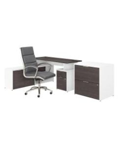Bush Business Furniture Jamestown 60inW L-Shaped Desk With Lateral File Cabinet And High-Back Office Chair, Storm Gray/White, Premium Installation