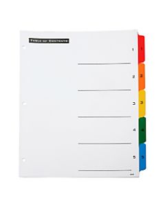 SKILCRAFT Numerical Index Divider Sheets, Letter, Assorted Colors, Set of 5