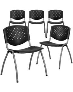 Flash Furniture HERCULES Series Plastic Stack Chairs, Black, Set Of 5 Chairs