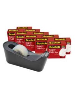 Scotch Super-Hold Tape, With C18 Desktop Dispenser, 3/4in x 1,000in, Clear, Pack Of 10 Rolls