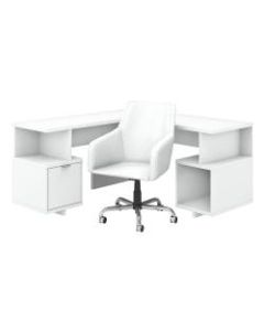 kathy ireland Home by Bush Furniture Madison Avenue 60inW L-Shaped Desk And Chair Set, Pure White, Standard Delivery
